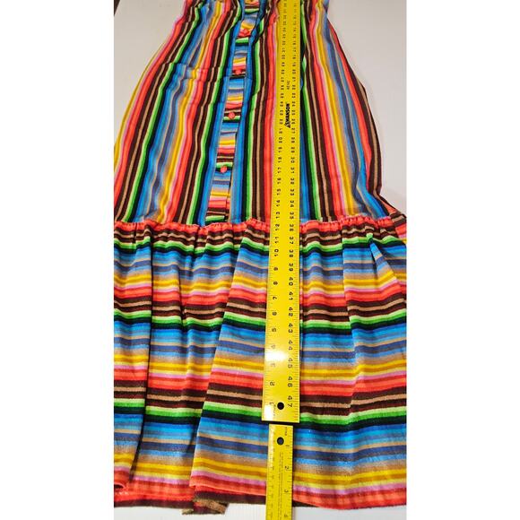 Vintage 1970's Rainbow Striped Terry Maxi Dress Retro Hippie 70's Women's S 3684 - Picture 6 of 7